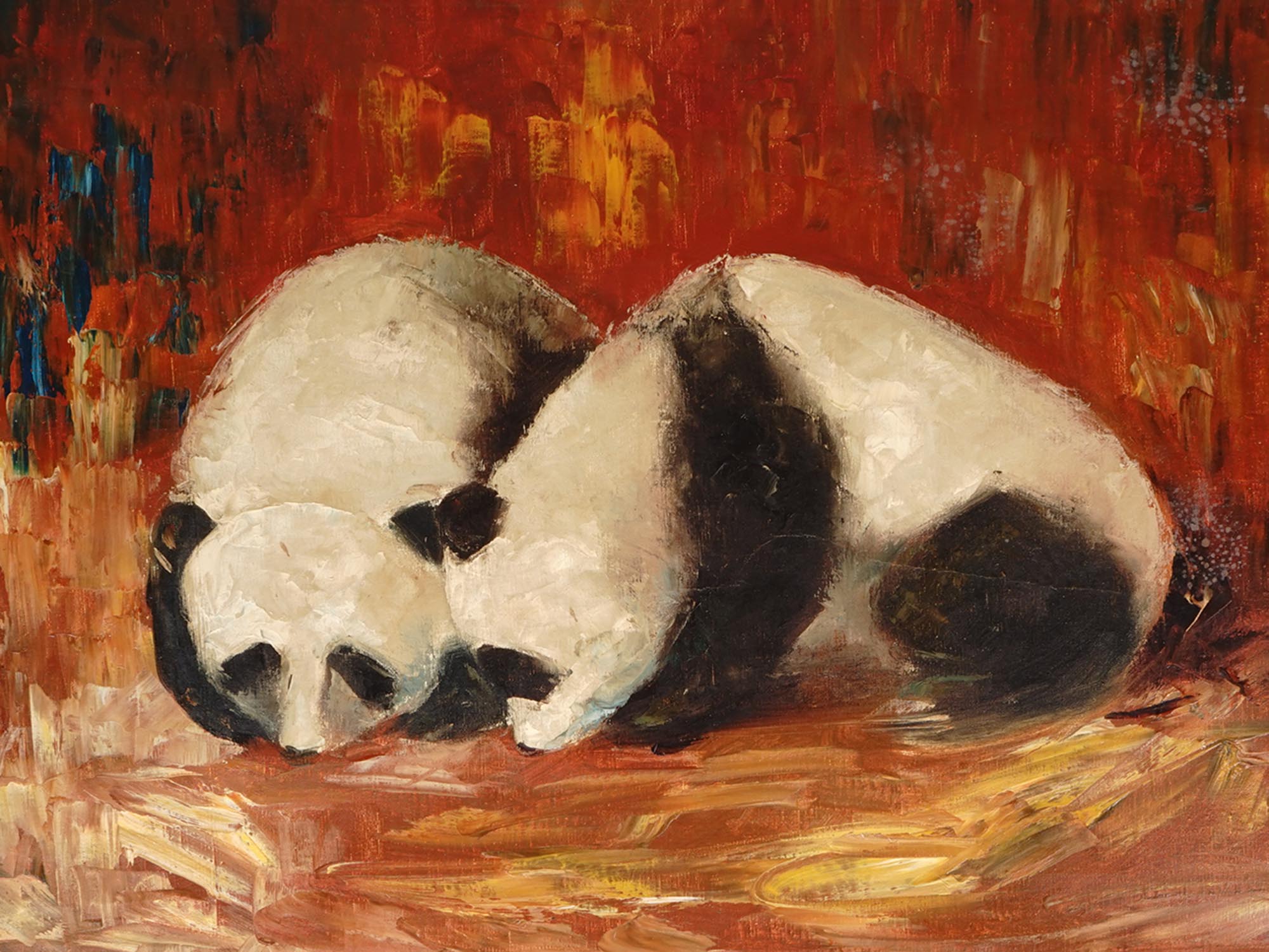 CHINESE OIL PAINTING PANDAS SIGNED BY THE ARTIST PIC-1